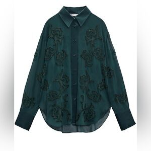 Zara SEMI-SHEER EMBROIDERED BLOUSE